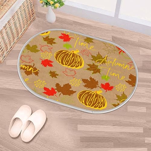 Autumn Pumpkin Maple Leaves Memory Foam Bath Rug Soft Velvet Non-Slip Bathroom Rug Super Absorbent Shower Floor Mats Thick Bath Mat Carpet for