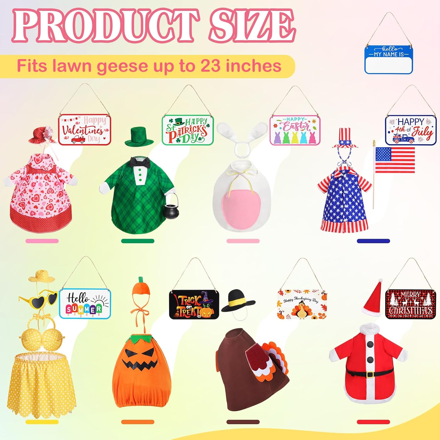 8 Set Seasonal Holiday Goose Outfits with Wooden Signs Independence Day Summer Porch Statue Outfits All Seasons Holiday 23" Goose Clothes Patio Outdoor Decors(Classic Style)