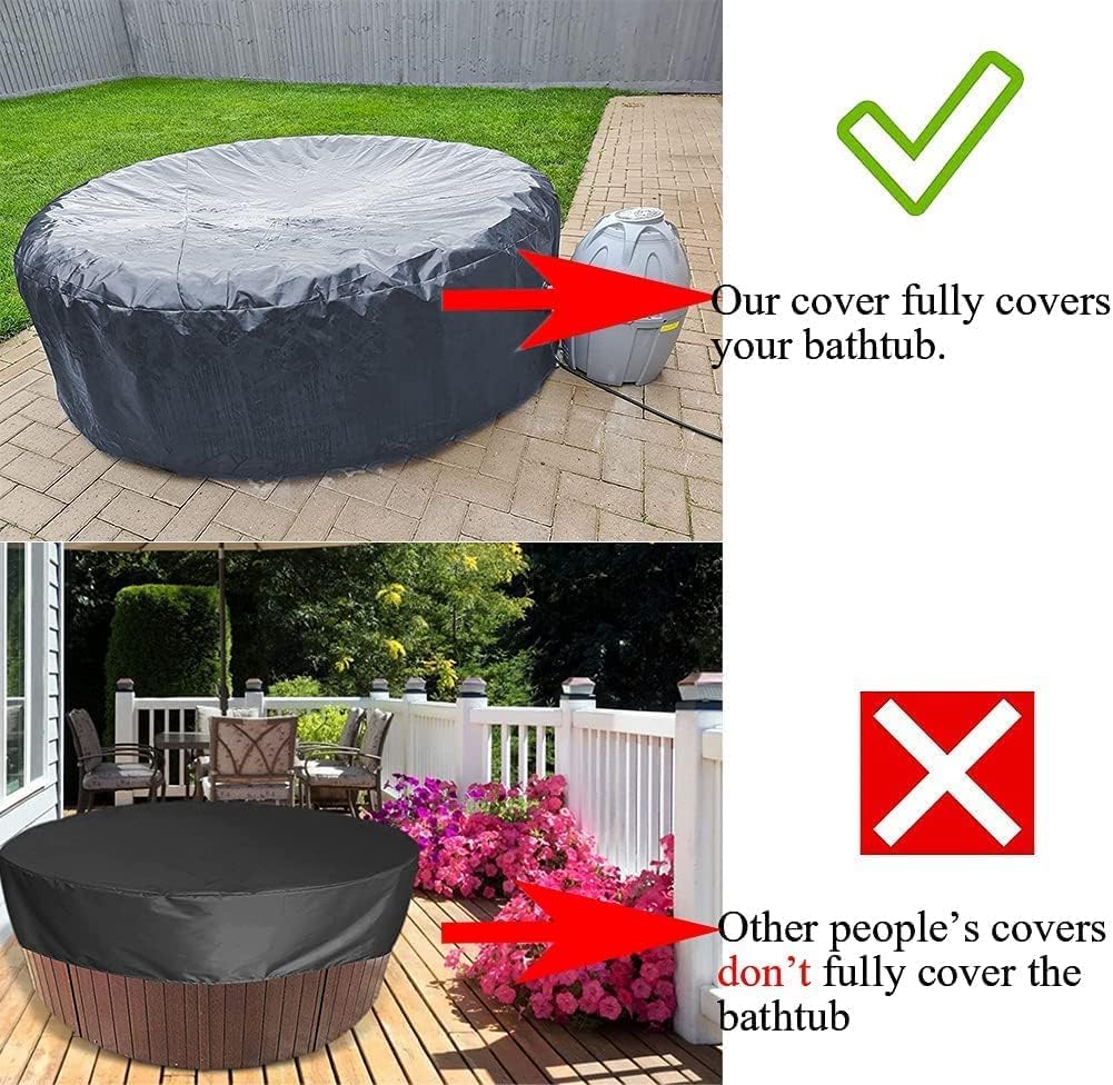 Hot Tub Cover Waterproof Outdoor Portable Round Spa Cover Protector Bathtub Pool Garden Furniture Dust Covers Grey (73×43in/ 185×110cm, Grey)
