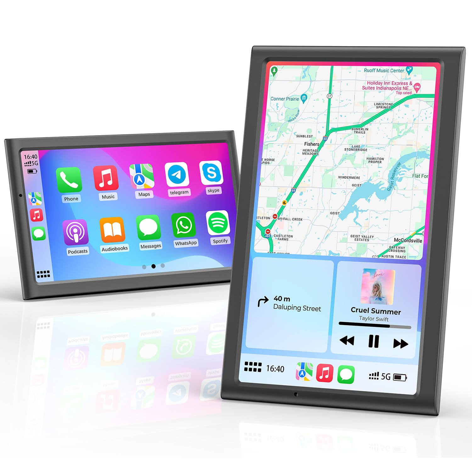 7" Wireless Portable 60FPS Car Play Screen for Apple CarPlay & Android Auto, Portrait and Landscape Modes, Mirror Link, Bluetooth, Voice Control, GPS Navigation