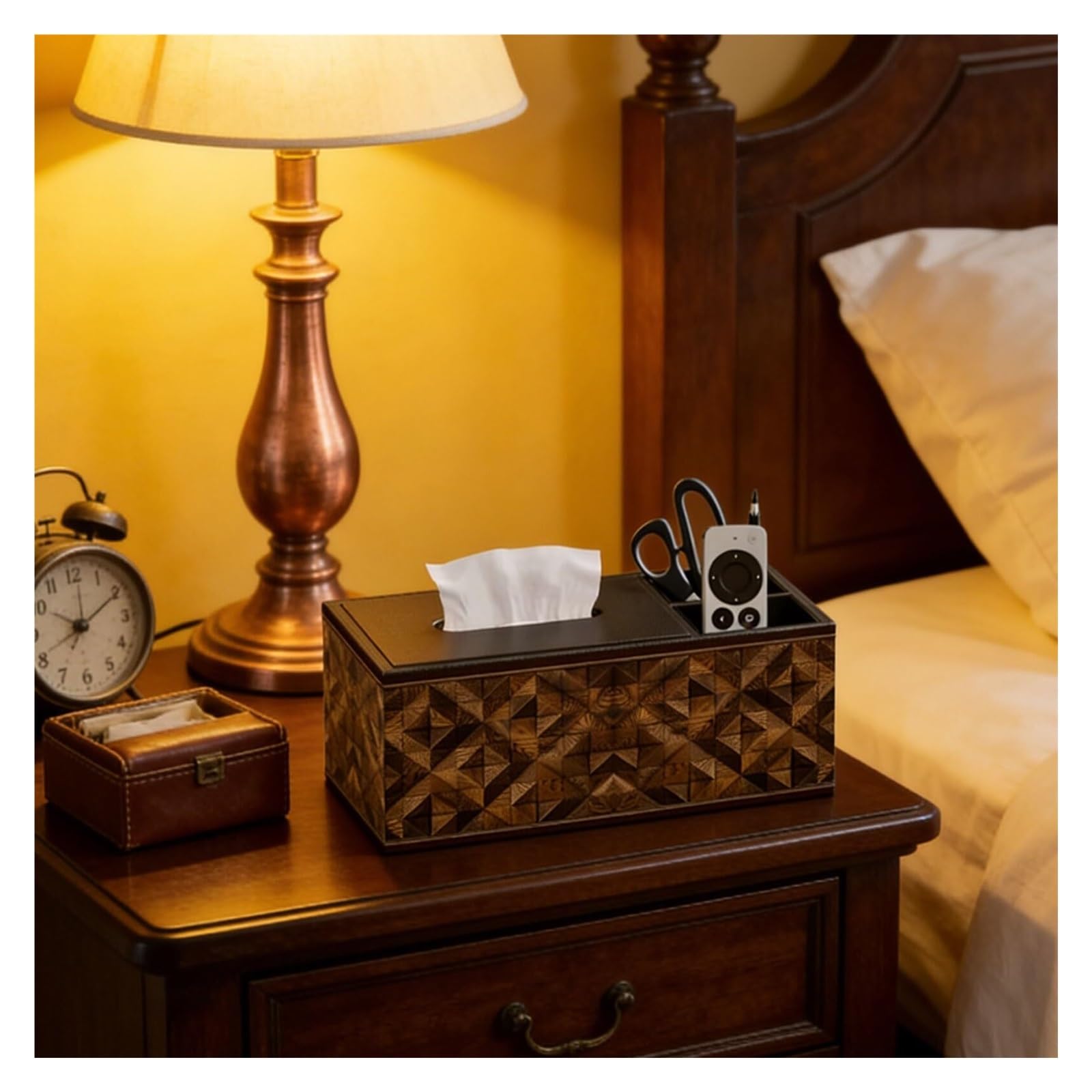 Kosmetiktuch-Spenderbox Amerikanischer Taschentuchbox-Halter, Wohnzimmer-Nachttisch aus Holz und Leder Must-Haves für die Wohnung(Single Grid)