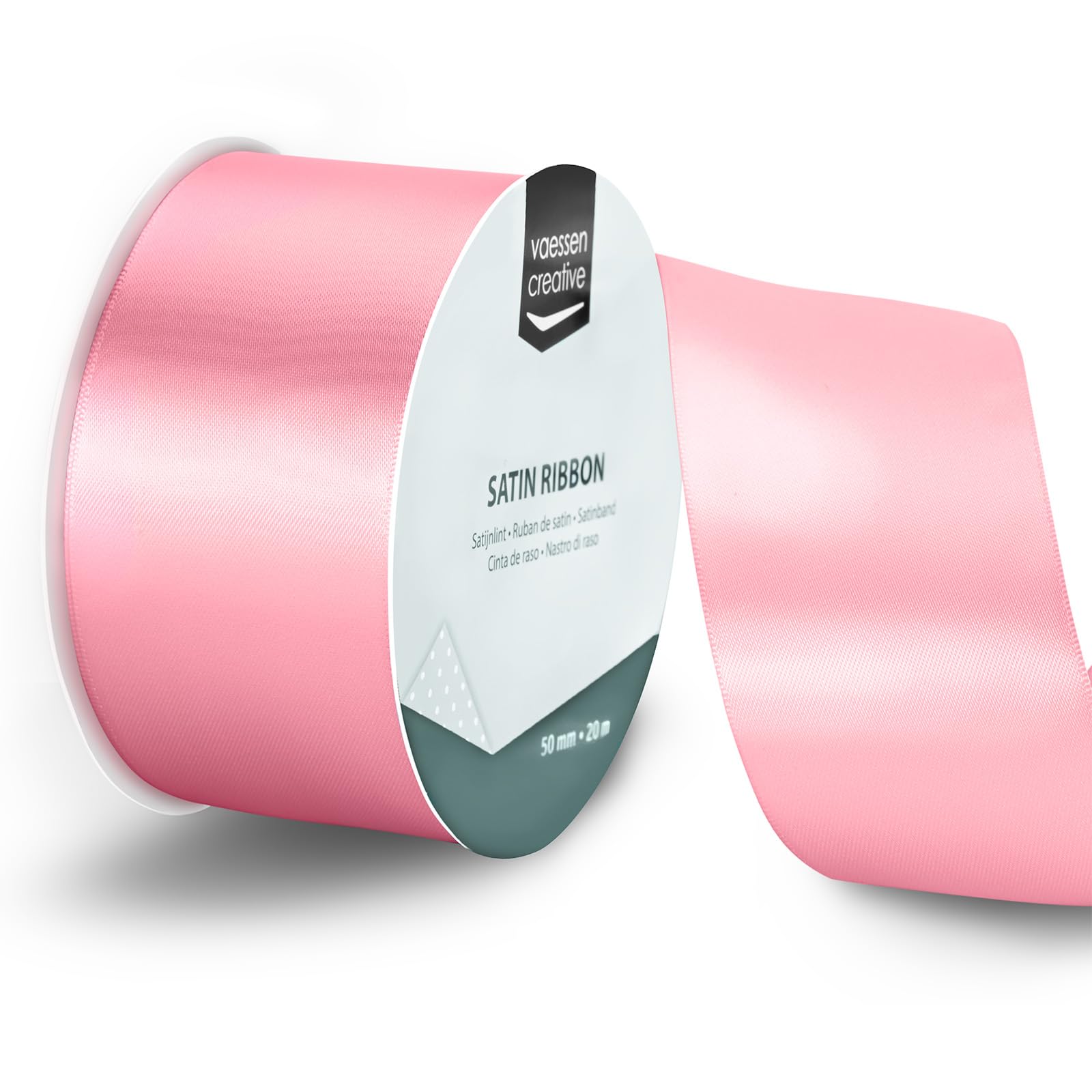 Vaessen Creative Satin Ribbon Light Pink - 65.6 ft x 2" - Thin Ribbon for Gift Wrapping and Crafting, 20m x 50mm