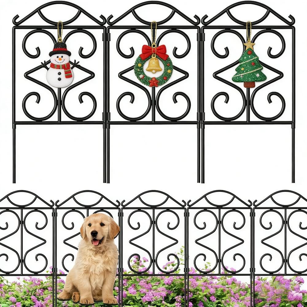 Amagabeli Garden Home-Decorative Garden Fence-Outdoor Thicken Metal Wire Fencing Rustproof Landscape Patio Flower Bed Animal Dogs Barrier Border Edge Section-61 CM(H) x61 CM(W)-5 Panels-Black