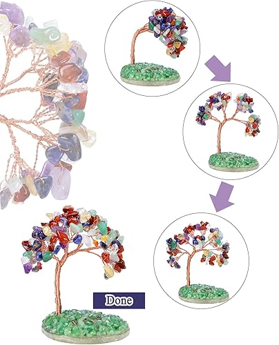 Miniatura 4 de Jovivi Árbol de cristal de 7 chakras, cristales curativos, árbol de dinero en base de ágata con alambre de cobre caído, adorno de árbol de la vida