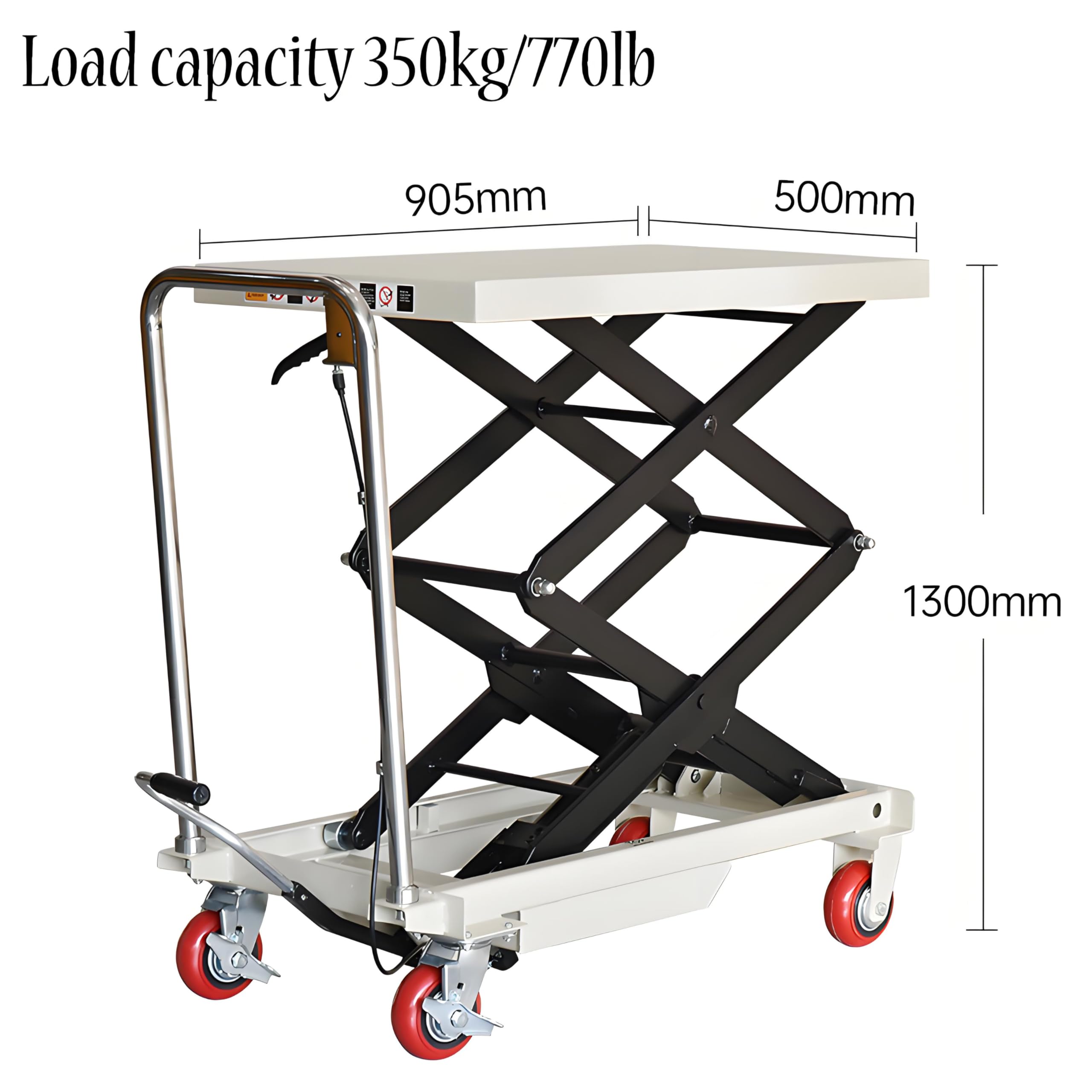 Carrello elevatore idraulico manuale portatile, carrello elevatore a forbice (905 x 500 mm, altezza 1300 mm) - Carrello elevatore da magazzino, carrello pieghevole per carichi pesanti
