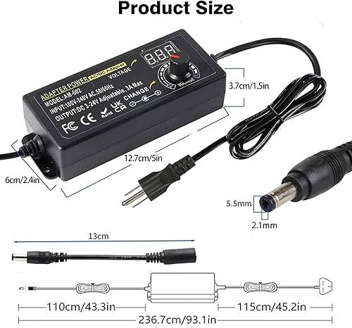 Miniatura 4 de Fuente de alimentación de CC ajustable, adaptador de fuente de alimentación universal Auplf 3V  12V 12A 144W Adaptador de CACC Variable Fuente de