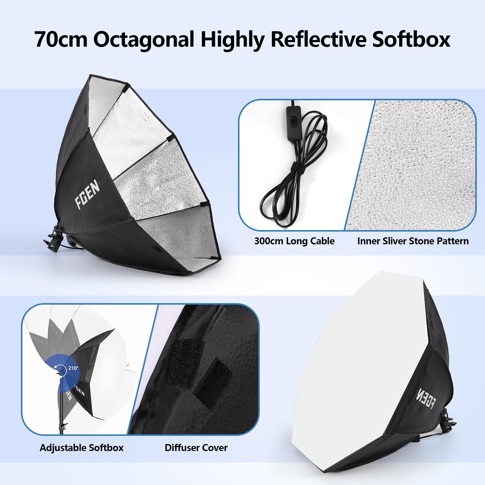 FGen LED Softbox Licht mit 120W dimmbare Fotolicht 3000-6500K 300cm Kabel