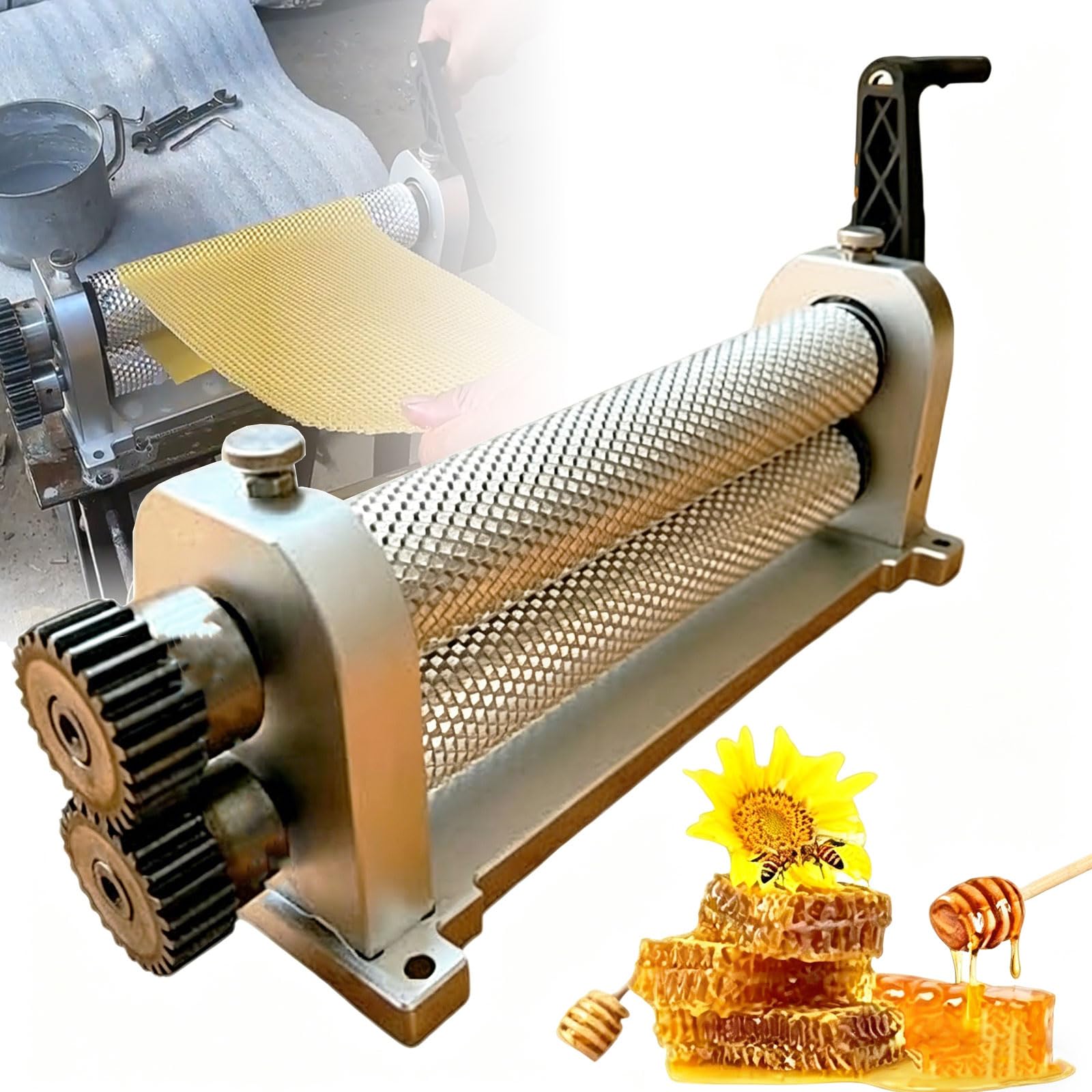 OZDMMYT Manual Beeswax Comb Foundation Roller Mill, Aluminum Alloy Sheet Machine, Honeycomb Stamper Beekeeping Equipment for Beekeepers ()