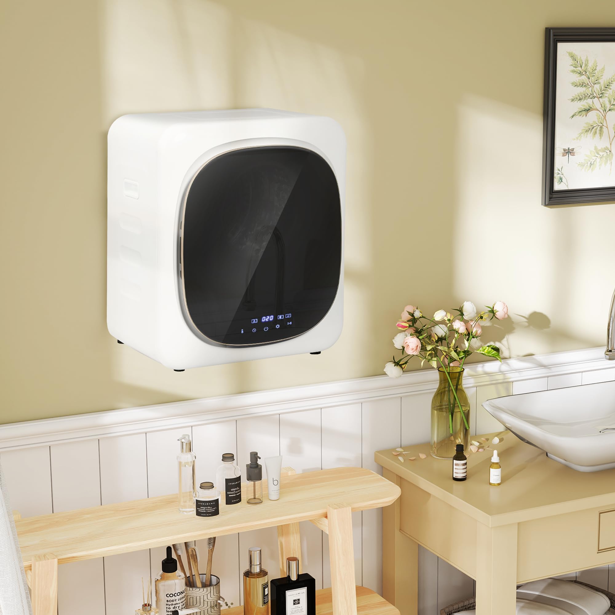 HOMCOM Mini Asciugatrice Portatile 4 kg, 6 Programmi, Display Touch, Asciugatrice Compatta 800W, Carica Frontale, Fino 60℃, Impilabile/Parete/Autoportante, Timer, Tamburo in Acciaio Inox, Casa, Bianco