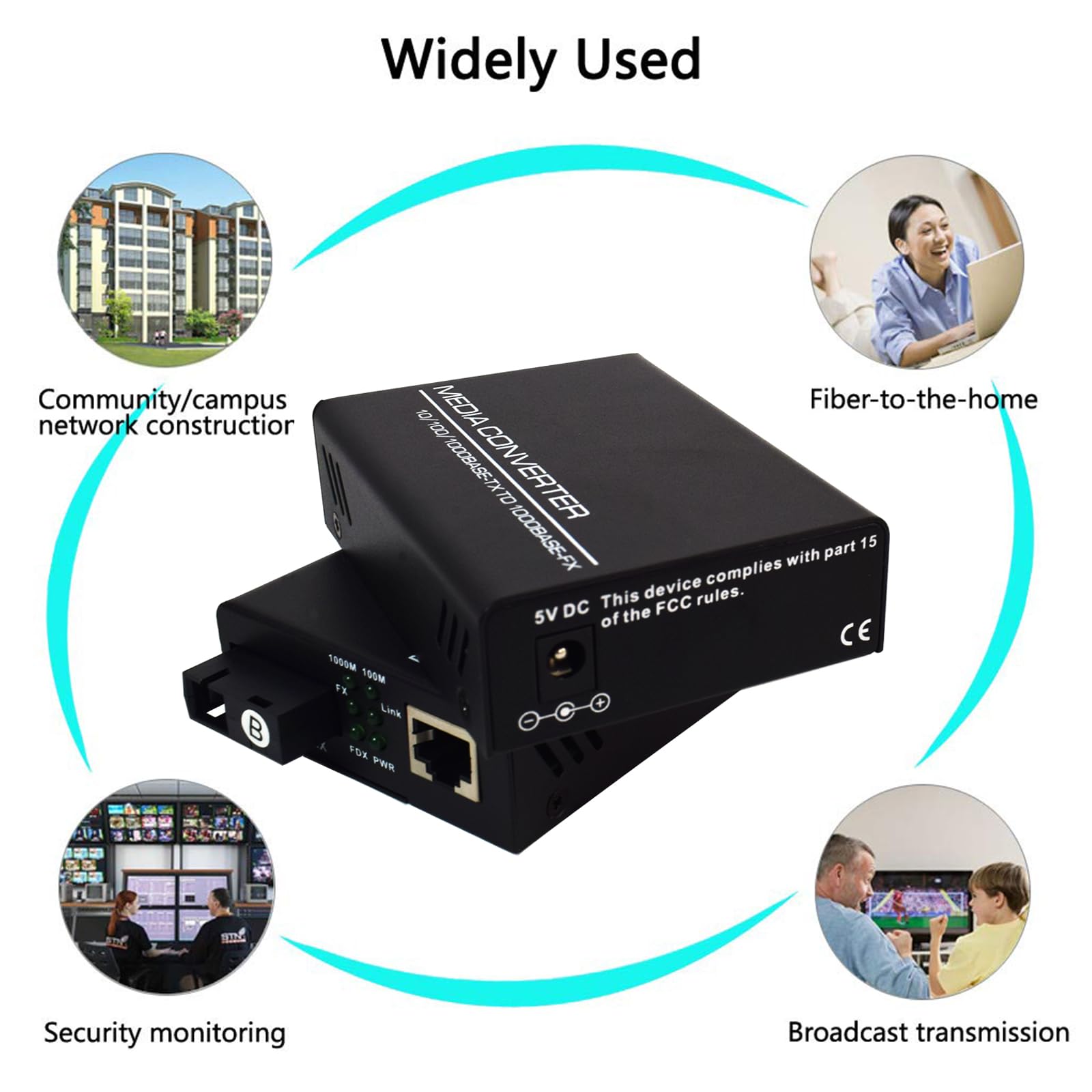Convertidor de Medios Ethernet Gigabit Convertidor de Fibra Monomodo de 10/100/1000 Mbps Conversor de Medios de Fibra con Un Solo Puerto RJ45, SC, Fuente de Alimentación Externa de 5 V, 2 Paquetes