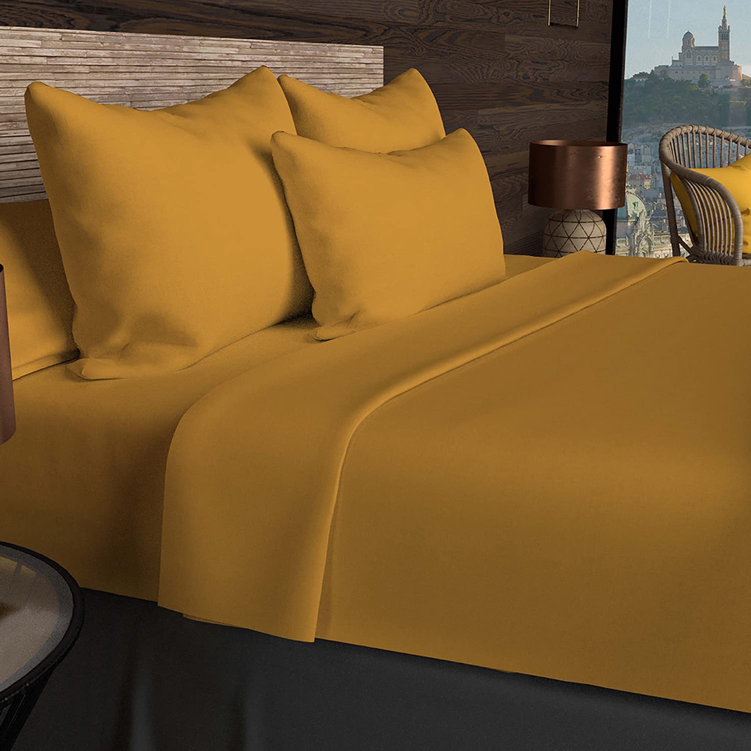 Soleil d'ocre, Fitted Sheet, Cotton 57 Threads, Mustard, 90 x 190 cm - Image 3