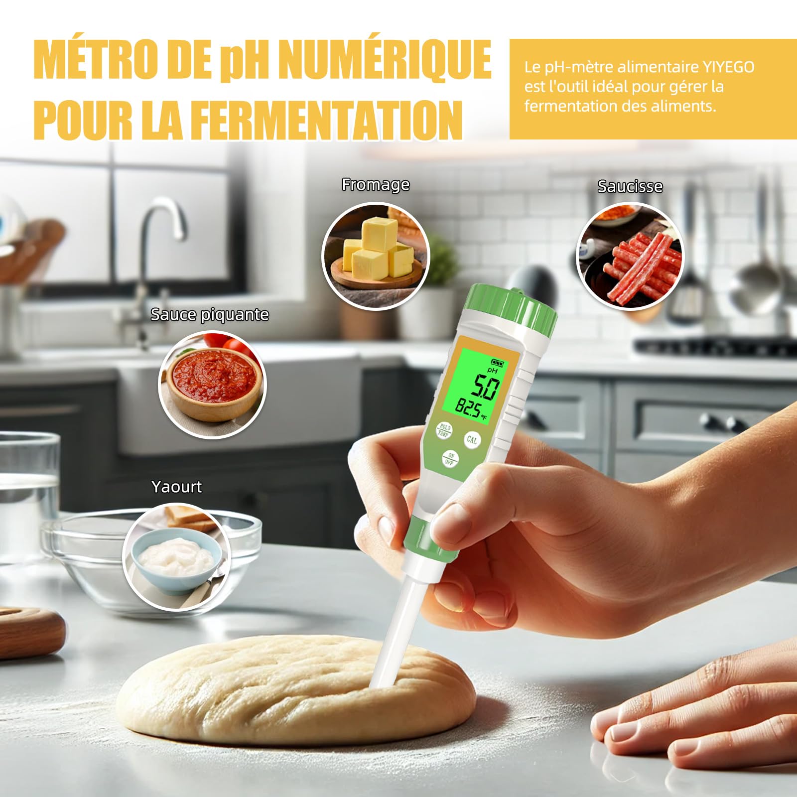 Digitale pH Messgerät, Wasser und Lebensmittel pH-Tester | Hohe Präzision Garten Boden pH Messgerät Kit mit LCD ℃/℉ Display für Lösung,für Fleisch, Brot, Käse,Pool