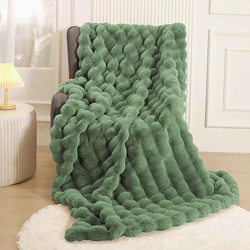 Couverture 200x220cm Vert Epaisse Plaid Lapin en Peluche Couvre-Lits Super Douce