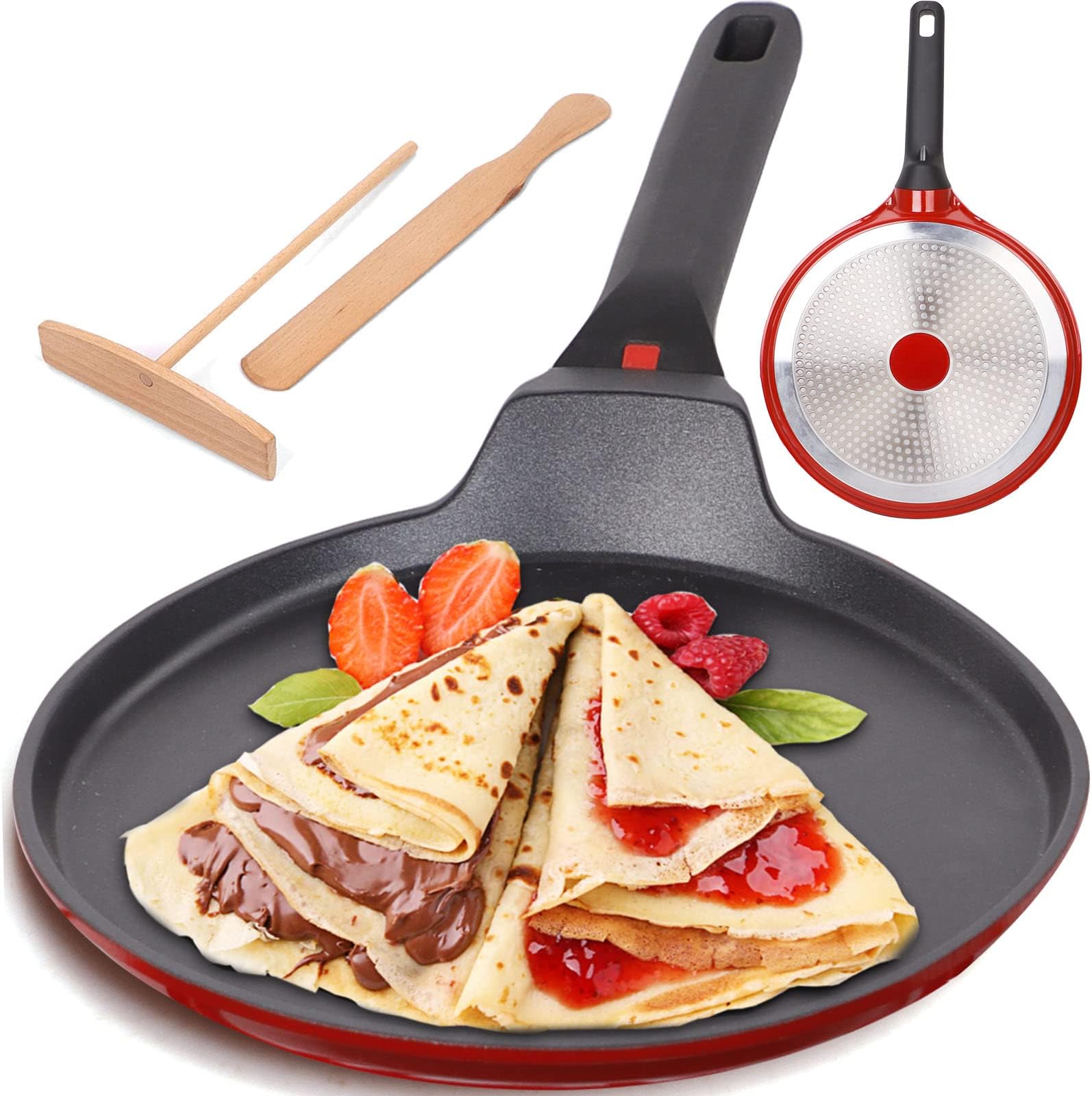 HAPPI STUDIO Crepe Pan Nonstick 11 Inch with Crepe Spreader