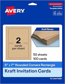 Avery Printable Rectangle Cards with Rounded Corners, 5" x 7", Kraft Brown Cardstock, Laser & Inkjet Printable, 100 Total, Great for Invitations, Thank You Messages, and More
