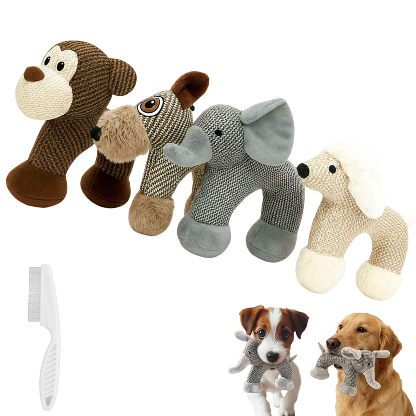 Petlori Linen Safari Companions, 2026 New LinenSafari Companions Squeaky Dog Chew Toy, Robust Indestructible Dog Stuffed Toy, Linen Dog Plush Toys for Small Medium Dogs (4 Pcs)