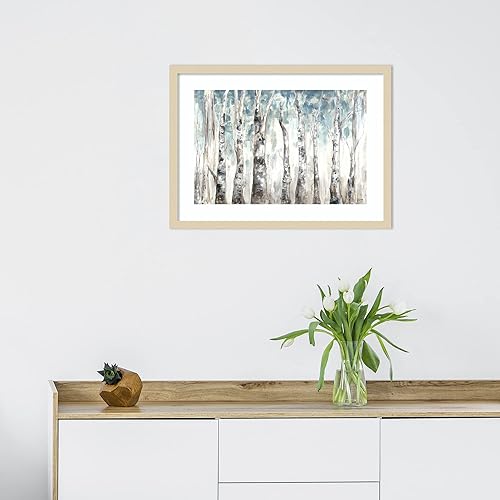 Miniatura 5 de Amanti Art Framed Wall Art Print (25x19) Winter Aspen Trunks Blue by Tre Sorelle Studios Framed Poster for Wall Decor, Living Room, Bedroom,