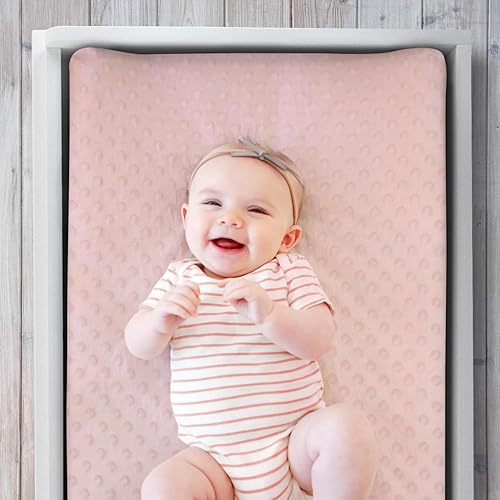 Vista 4 de The Peanutshell Fundas para cambiador de bebé para niña, sábanas de cambiador Minky para niñas, decoración floral rosa, margarita de girasol bohemio