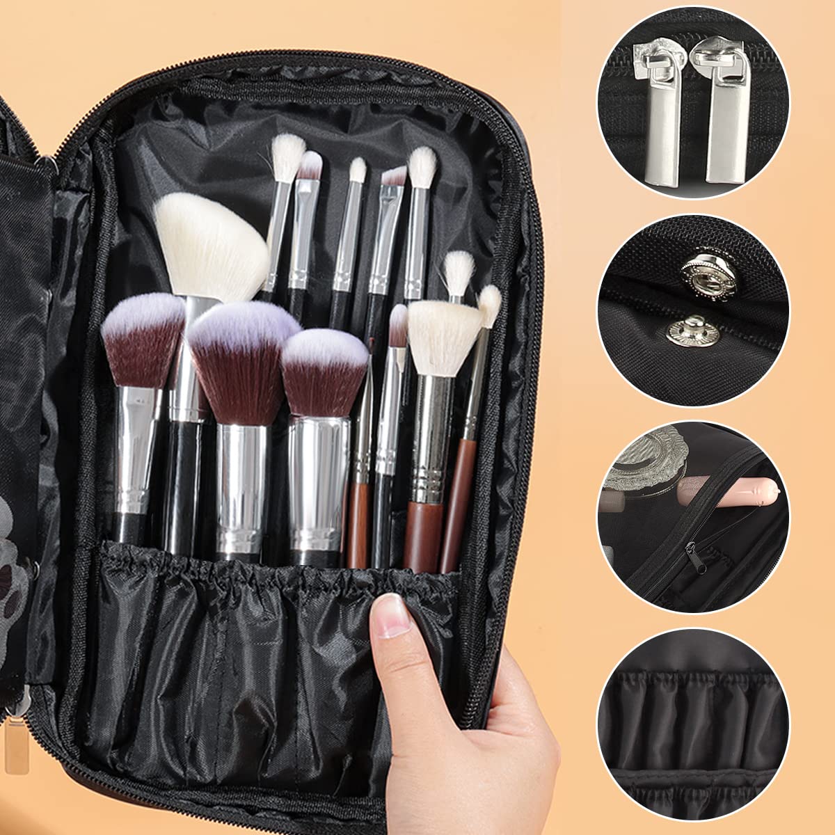 Discoball Professioneller Pinselbeutel, Täschchen für Beauty, Kosmetik, Makeup aus Faserstoff, schwarzer Reisebeutel für Pinsel-Set