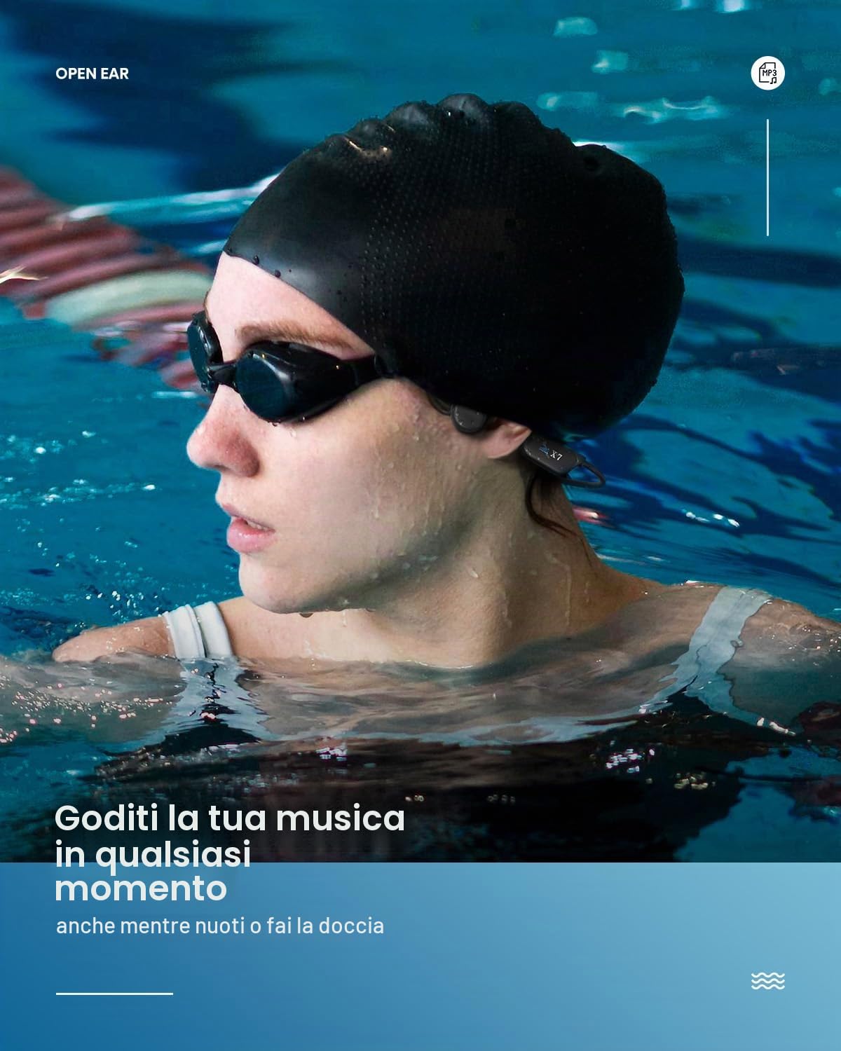 Guudsoud Cuffie da nuoto a conduzione ossea - Bluetooth 5.3 IP68 impermeabile con 32 GB di memoria MP3, auricolari sportivi senza fili Open Ear per la corsa e il ciclismo