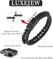 Vista 4 de LUXEJEW Gifts for Men - Mens Bracelet, Beaded Leather Bracelets for Men 6mm Tiger Eye Lava Rock Stone Handmade Bracelets Adjustable Stainless Steel