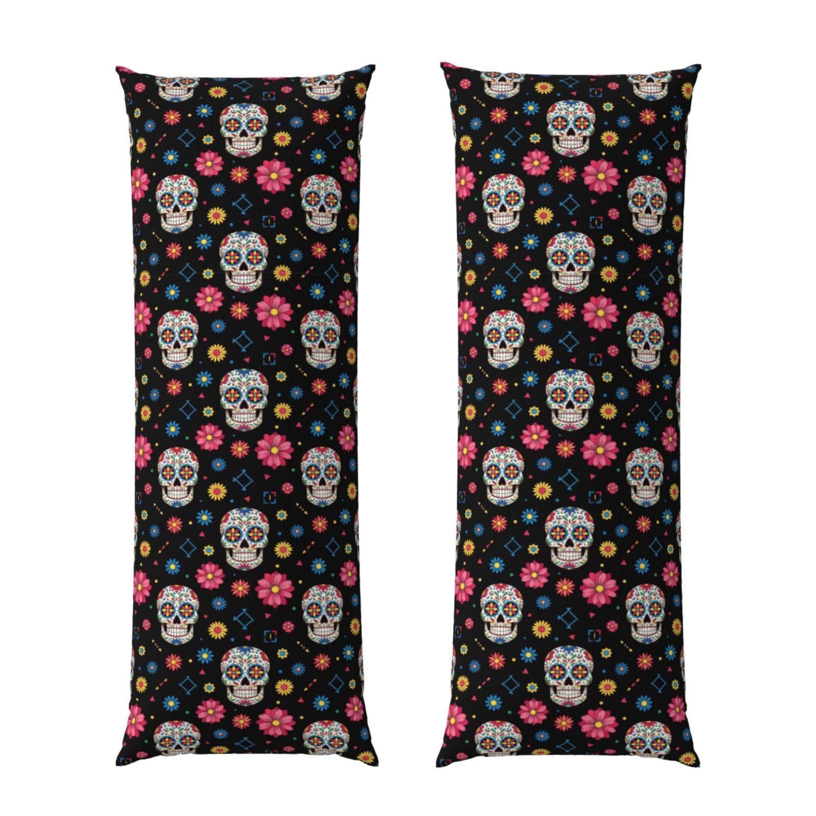Long Body Pillow Cover 20x60 Mexican Day of Dead Flower Traditional Sugar Skull, Premium Zippered Pillowcase, Ultra Soft Brushed Fabric, Breathable Protector for Couch Home Hotel