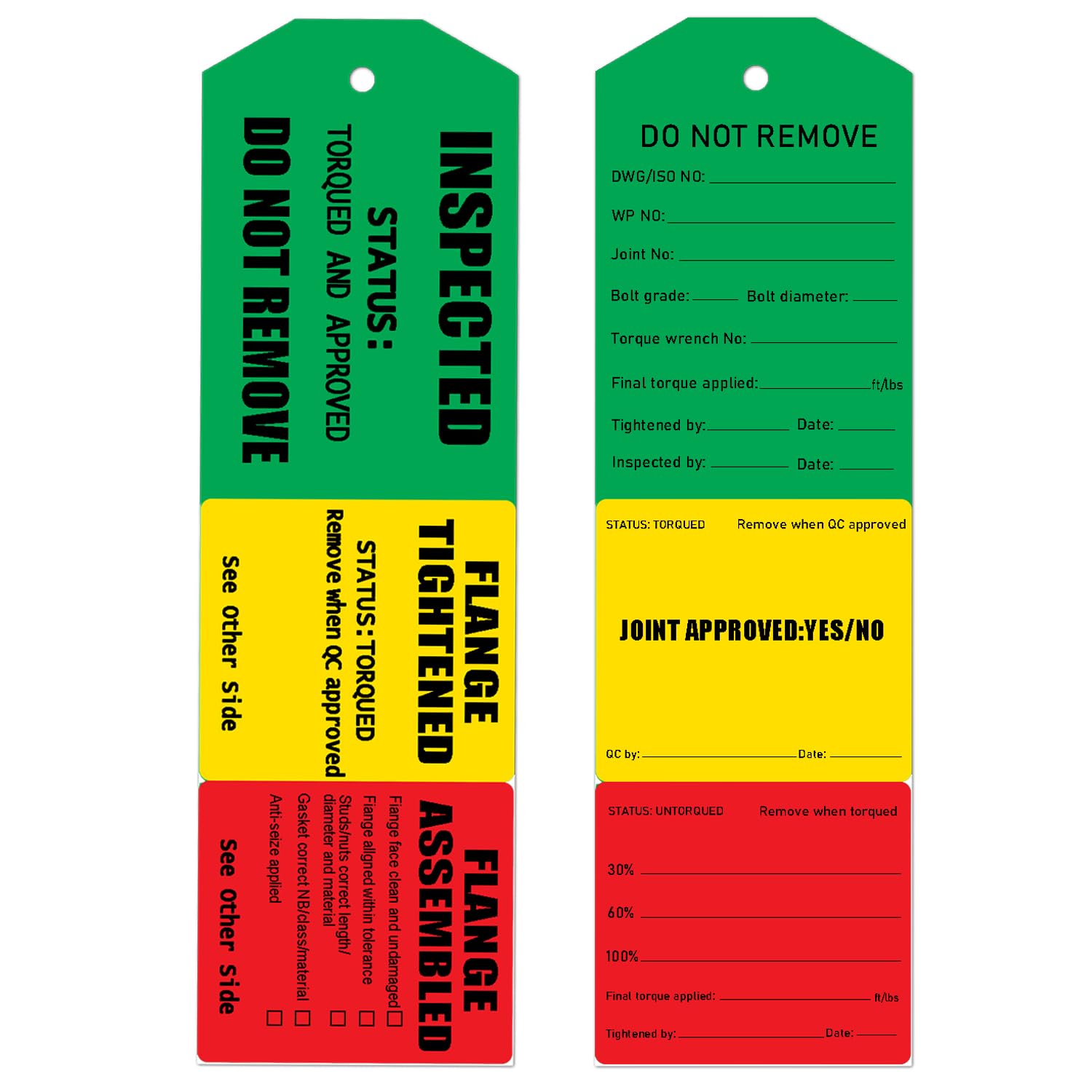 3-Torque Inspected Record Tag 2.75×7.9 Inch Inspected Equipment Hang-Tag Safety Inspection Tag Recording 50 Pack