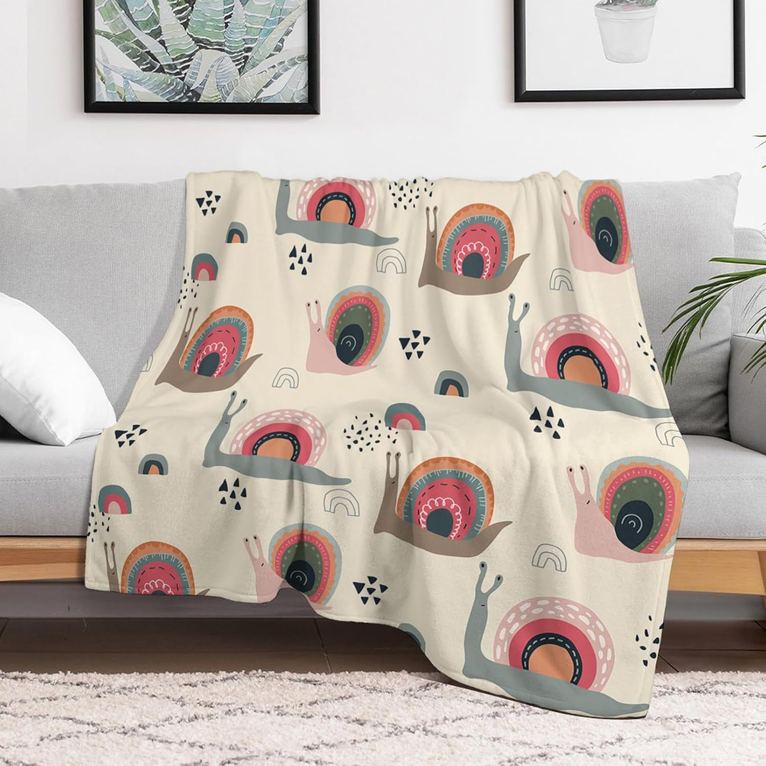 Throw Blanket 40x50 Inch,Cute Funny Rainbow Snails in Abstract Scandinavian Style Cozy Soft Lightweight Fuzzy Flannel Blanket 50x40 Inch Suitable for Couch Bed Sofa Living Room in All Seasons - Image 2