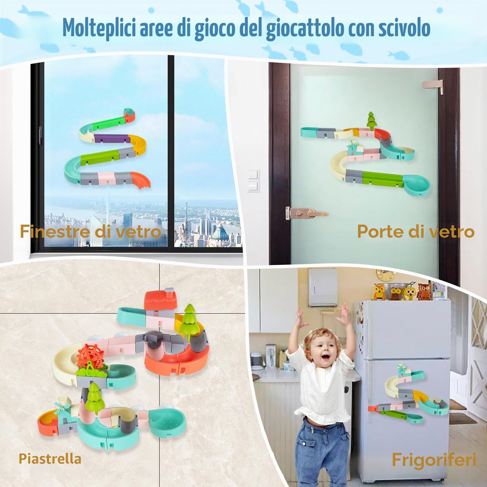 62PCS Giocattolo da Bagno a Scivolo d'anatra, Giocattoli da Bagno a Scivolo d'acqua Fai Da Te per Bambini di Età Compresa tra 4 e 8 Anni, Giocattoli da Vasca da Parete per Ragazzi e Ragazze