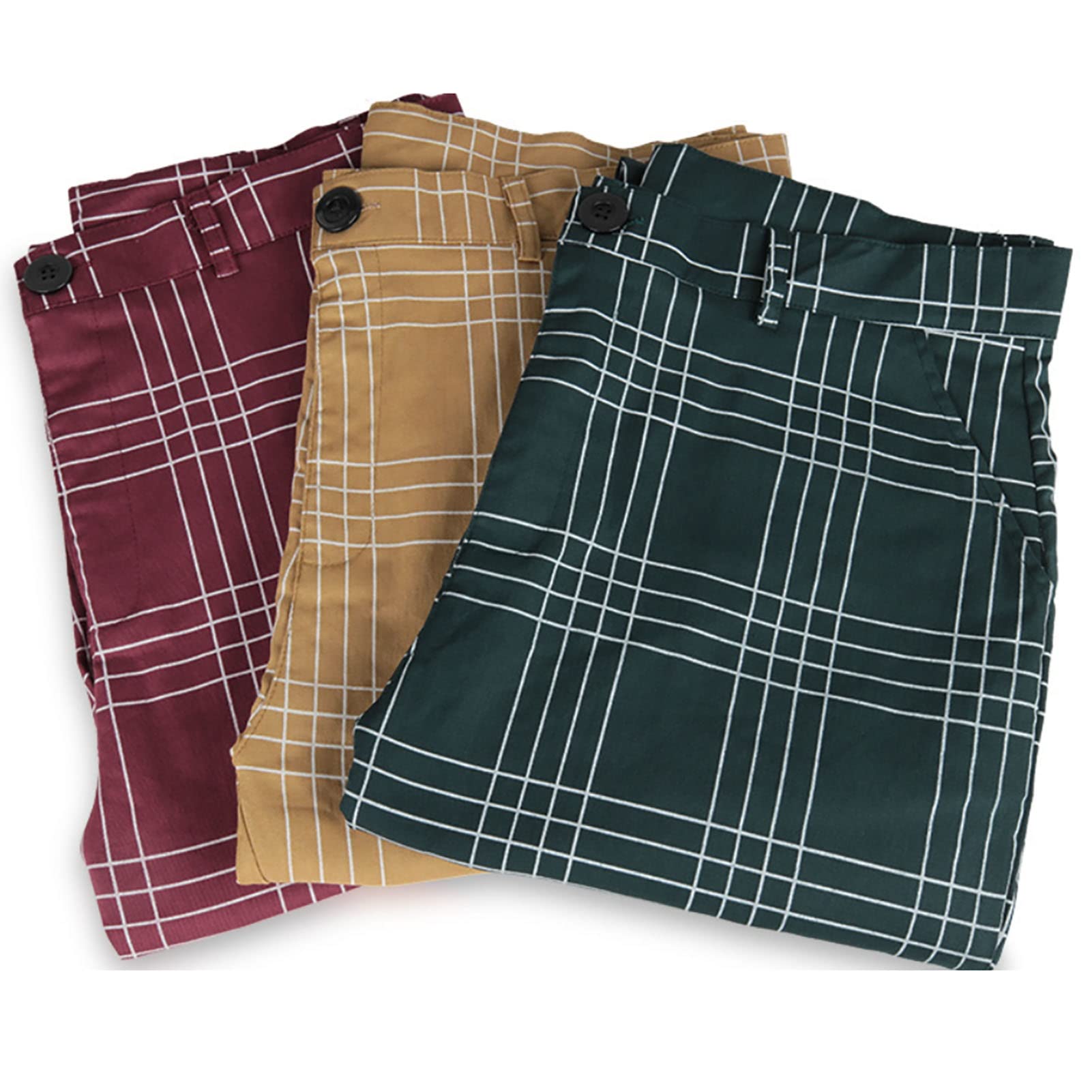 SIYAN Męskie spodnie chinosy, proste spodnie rekreacyjne, w kratkę, spodnie dresowe, eleganckie spodnie biznesowe, spodnie materiałowe, spodnie do garnituru, slim fit (brązowe, S)