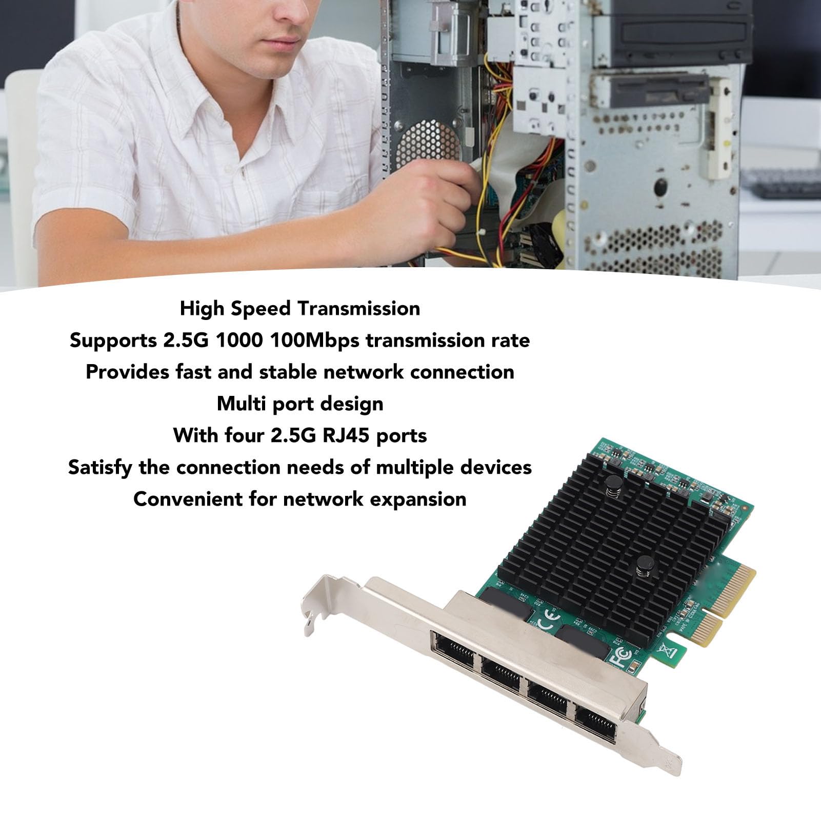 Scheda Ethernet PCIe, Scheda di Rete PCIe Scheda di Rete Gigabit PCIe Professional 8125B Cavo in Rame 4 Porte 2.5G Adattatore Ethernet PCI Express per PC Desktop