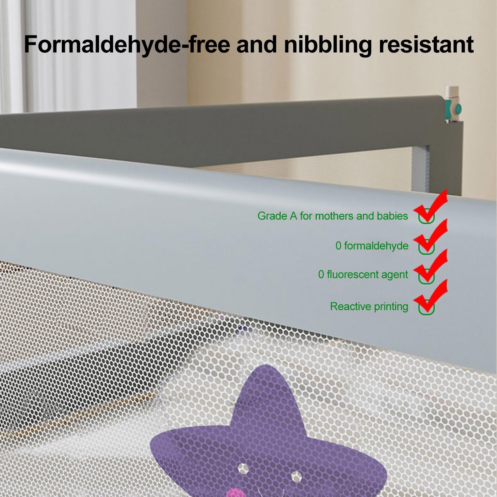 Riel de cama ajustable de 3 piezas para niños pequeños, protector de seguridad para cama de bebé tamaño King, valla resistente y extralarga, diseño de elevación con patrón de dibujos animados