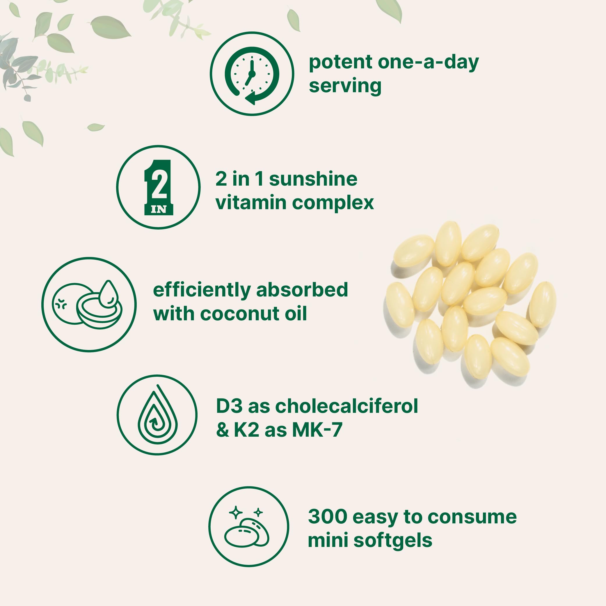 Micro Ingredients Vitamin D3 5,000 IU + K2 MK-7 100 mcg, 300 Softgels | Virgin Coconut Oil | 2-in-1 Bone, Immune & Heart Support | Easy to Swallow, Non-GMO