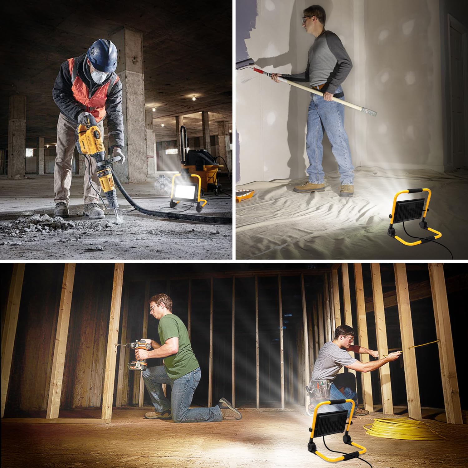 Aigostar Foco de Trabajo LED 100W,9000LM,Foco LED Portátil con Cable de 4M,Enchufes Con Interruptor Estanco,IP65 Impermeable,Soporte plegable,Uso en Interior y Exterior,para Obra, Taller,6500K