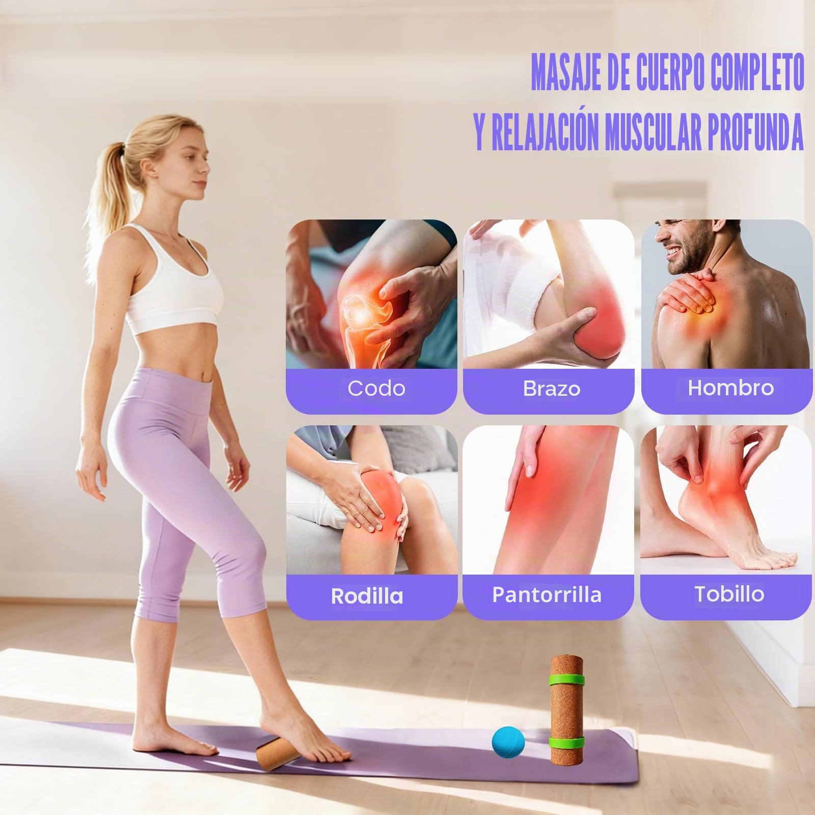 BRGD Tabla de Equilibrio de Corcho 4 en 1, Corcho Tronco Propioceptivo con Bloques, Rodillo, Pelota de Fascia y Bandas para Equilibrio, Estabilidad y Fuerza en los Pies