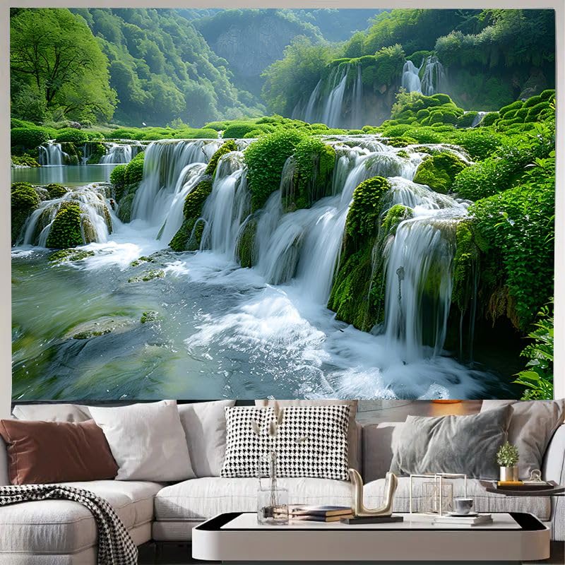 FENDROM Green Misty Forest Wall Tapestry Jungle Mountain Waterfall Nature Tapestry Tree Tapestries for Bedroom Living Room Dorm Decor - Image 2