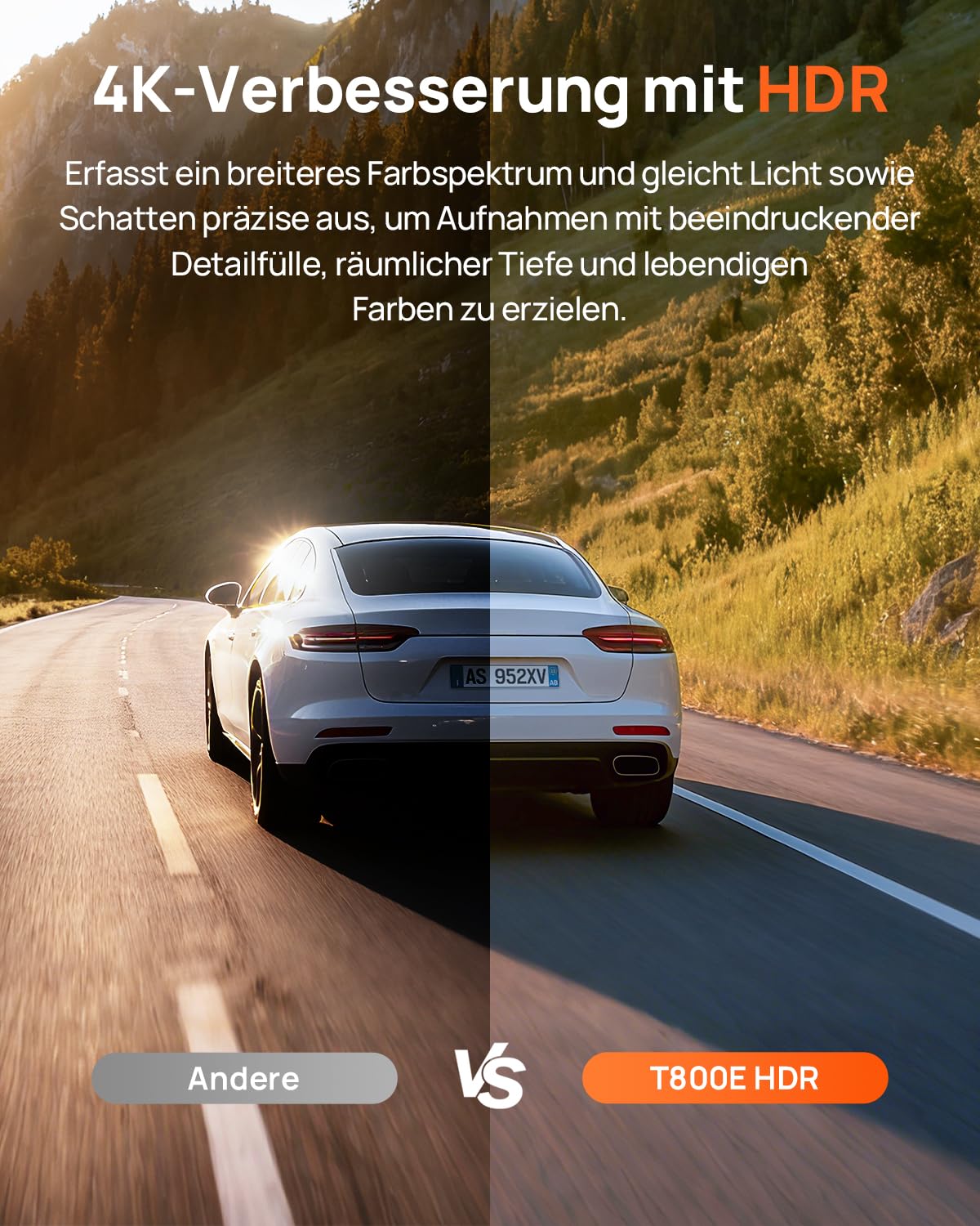 70mai T800E 4K 3-Kanal Dashcam Auto, 4K+1080P+1080P, HDR F1.55, IR Nachtsicht, Parküberwachung 24H, GPS, WiFi 6, 64GB SD