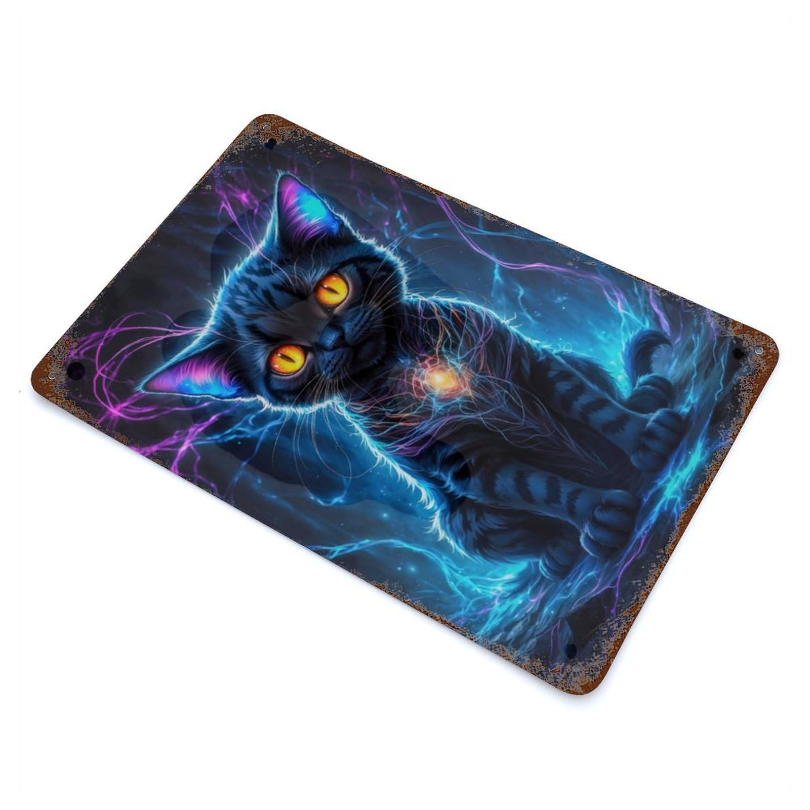 Neon Galaxy Kitten 11.8"x7.9" Rustic Tin Plaque, Farmhouse Wall Decor for Basement, Hobby Room And Garage Decor