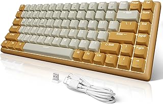 لوحة مفاتيح ميكانيكية لاسلكية هجينة من اكستريم، بلوتوث بإضاءة خلفية، USB 2.4G لوحة مفاتيح لاسلكية صغيرة الحجم لطيفة 80% بإضاءة خلفية متعددة الألوان لأجهزة ويندوز وماك والتابلت والاي باد رمادي/ أصفر-B