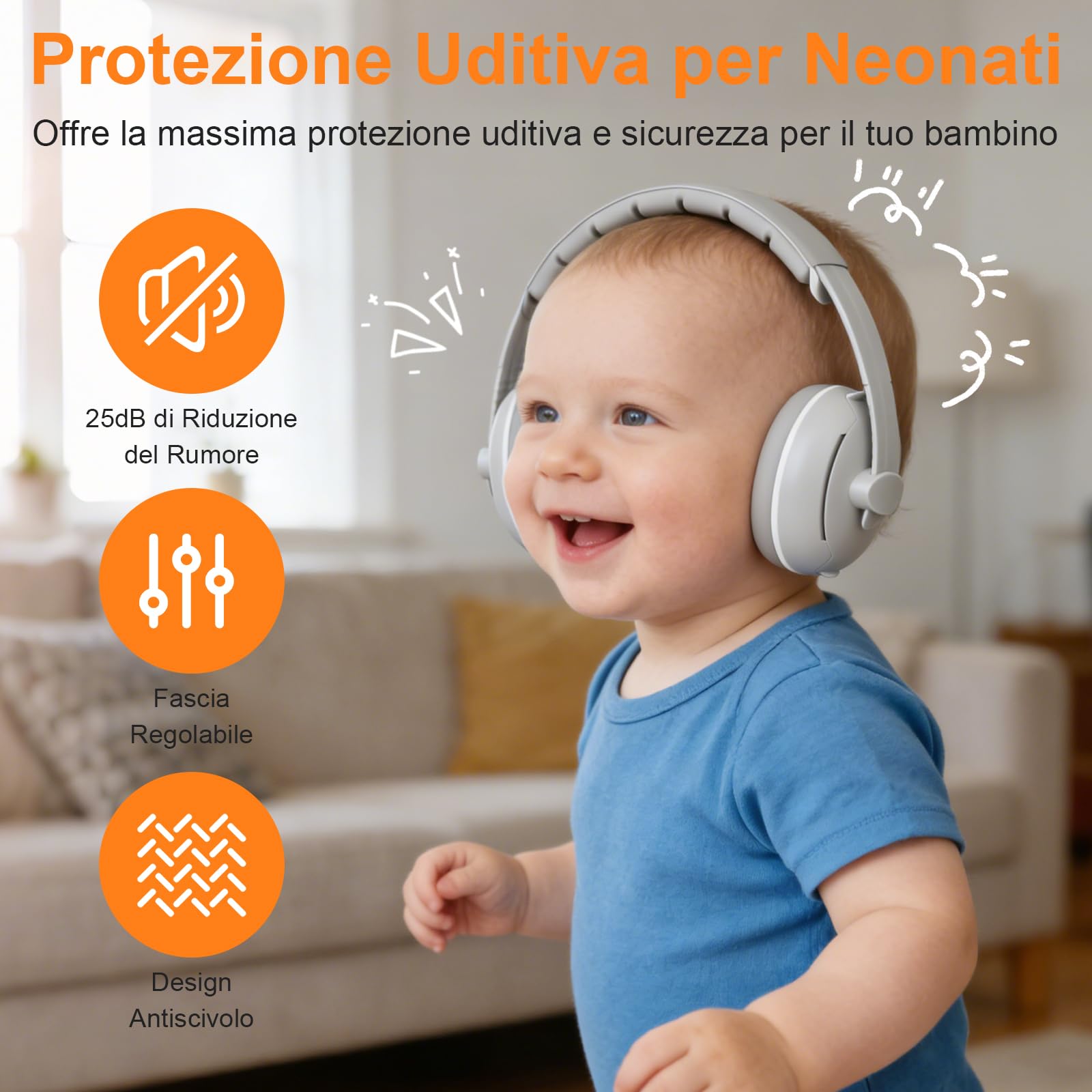 2 in 1 Cuffie Neonato Antirumore 25dB Protettori Acustici per Neonati Cuffie Antirumore Neonato,Archetto Regolabile,Protezione Acustica Ideale per Neonati Fino a 48 Mesi