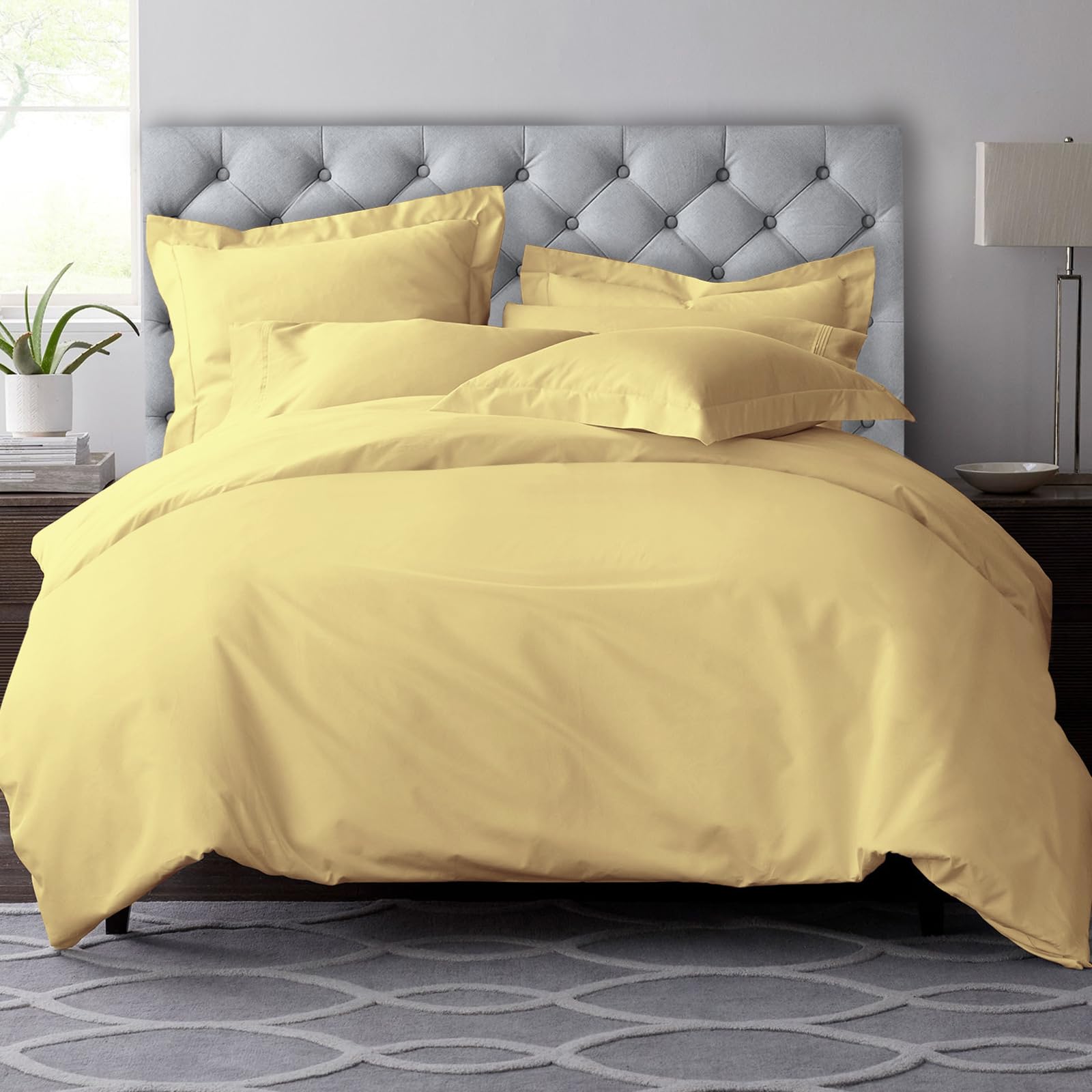 Pizuna Mellow Yellow Pure Combed Cotton Emperor Duvet Cover Sets 600 Thread Count 100% Long Staple Cotton Sateen Weave Duvet Cover 285 X 240 Cm With Button Closure (Emperor Bedding Set)