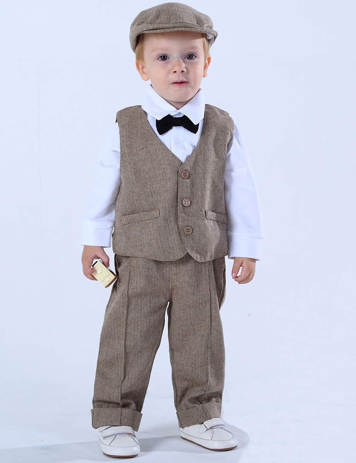 A&J DESIGN 5pcs Baby Boys Suit, 12 Months - 3T, Shirt & Pants & Vest & Hat & Bow Tie - Image 2