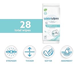 WaterWipes Sensitive+ On The Go Wipes, 3-In-1 Cleans, Cares, Protects, 99.9% Water, Unscented & Hypoallergenic Wet Wipes, 28 Count (Pack of 1)
