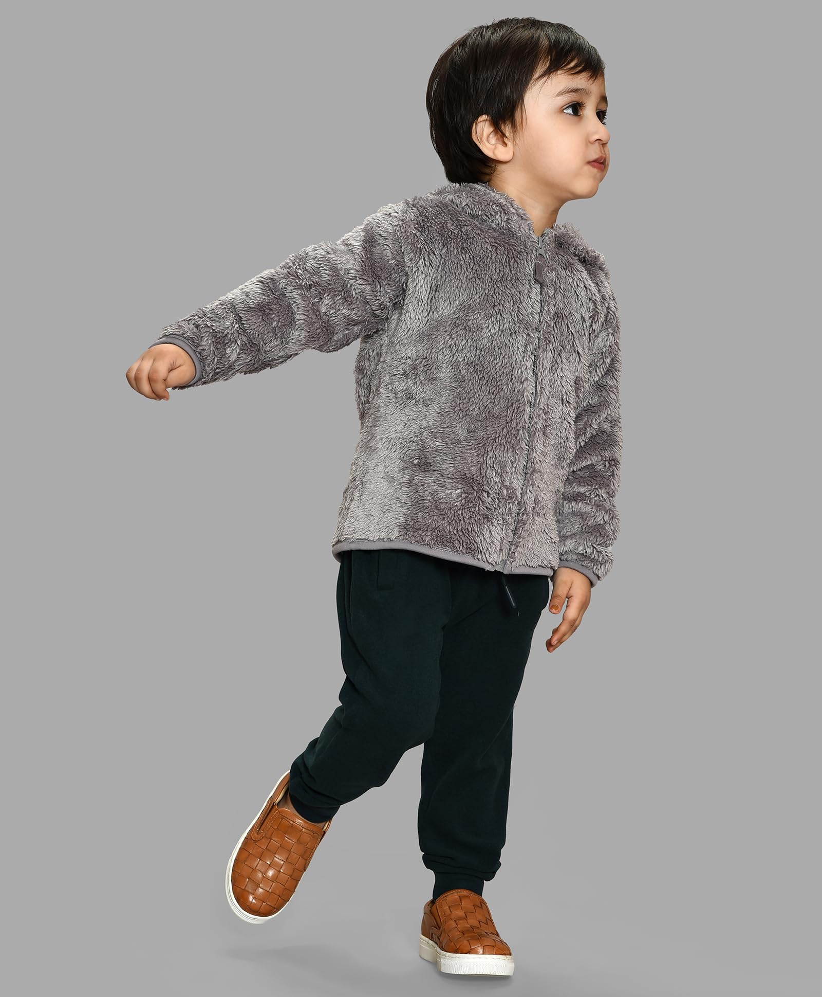 Mi Arcus Flurry Hooded Grey Fullsleeves Jacket For Baby Kids Girl Boy Infants Toddlers Winter Wear 3-6 Months 4