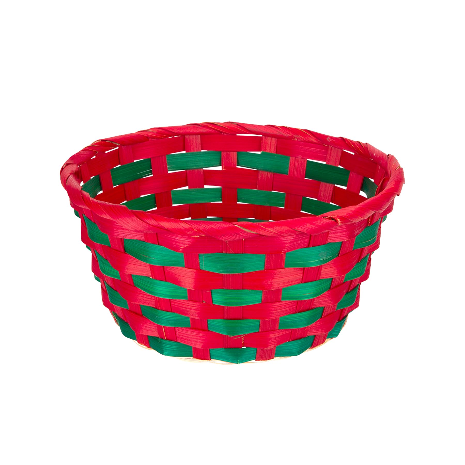 Christmas Basket Woven Bamboo Hamper Red and Green - Round 21cm