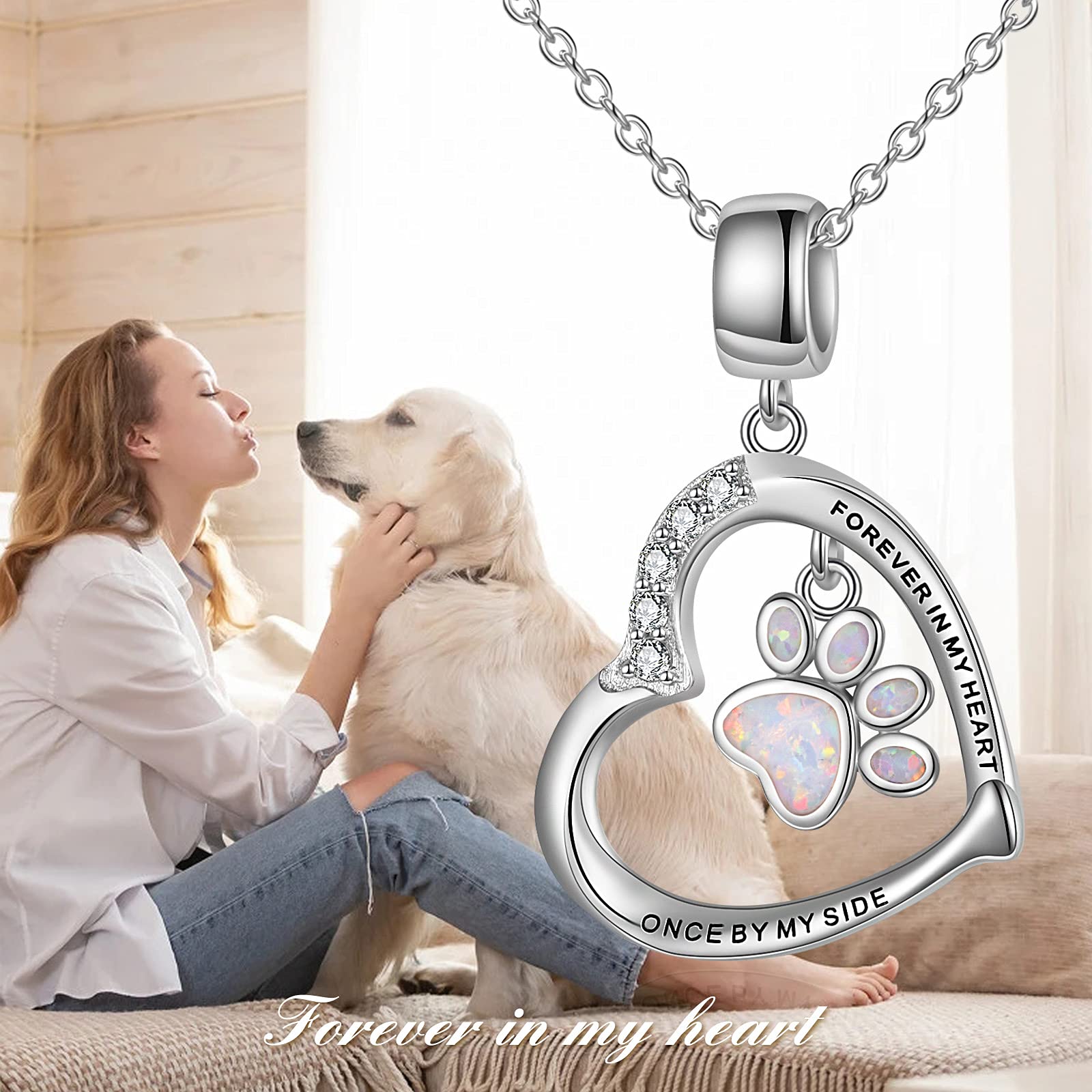 YFN Collar de ópalo con diseño de corazón de corazón de plata de ley para niñas, Plata esterlina, Cubic Zirconia