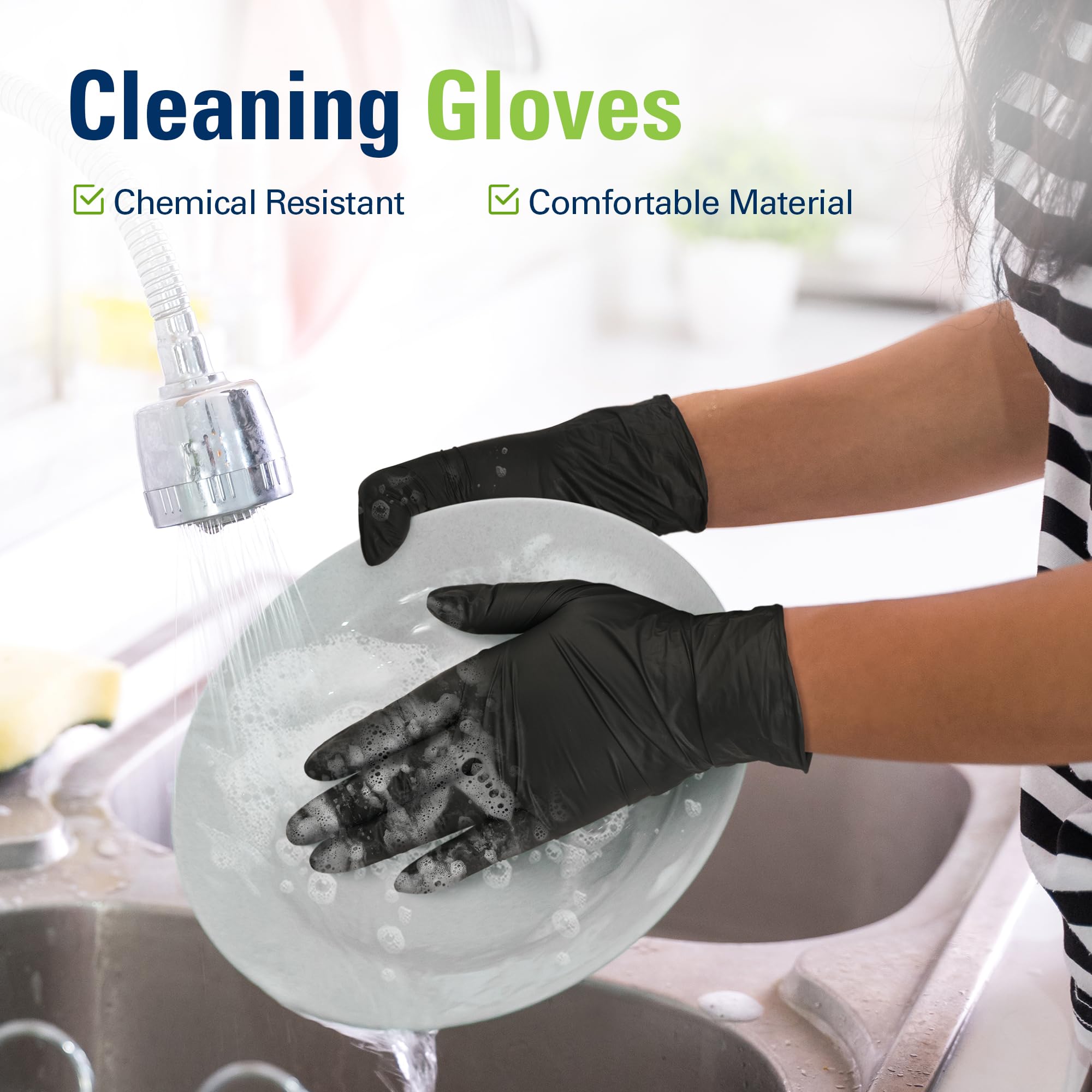 SWIFTLITE Guantes desechables de nitrilo, seguros para alimentos, sin látex, sin polvo, guantes de plástico negro para cocinar, limpiar la casa, preparación de alimentos (100, pequeños)