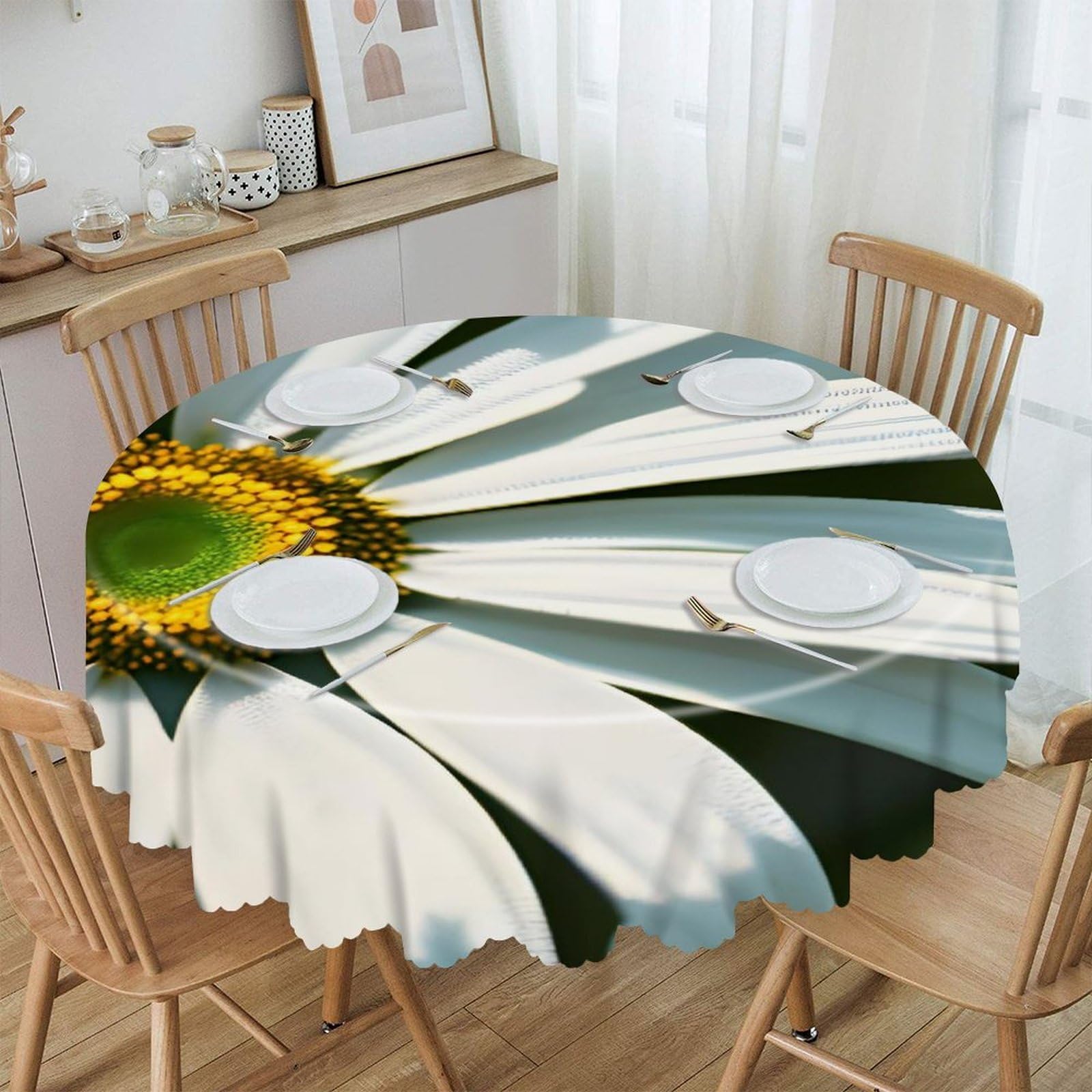 Btcowzrv Style Daisy Polyester Round Tablecloth 59.84 Inch, Decorative Washable Table Cover, Table Cloth For Restaurant Picnic Indoor And Outdoor Dining