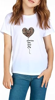 Girls' Leopard Print Short Sleeve Children's Cotton Summer Tops Casual Crew Neck Te…