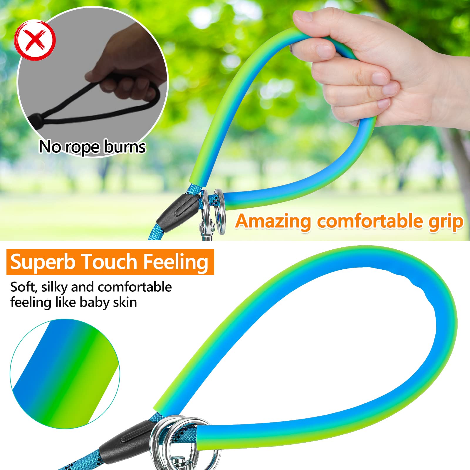 NTR 30FT Dog Training Leash – Blue Check Cord With 2 Swivel Hooks, Reflective Threads, Comfort Handle For Small To Large Dogs